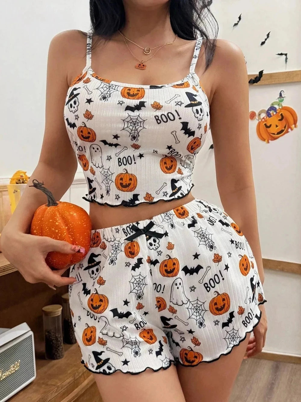 Pumpkin Print Cami Lounge Set