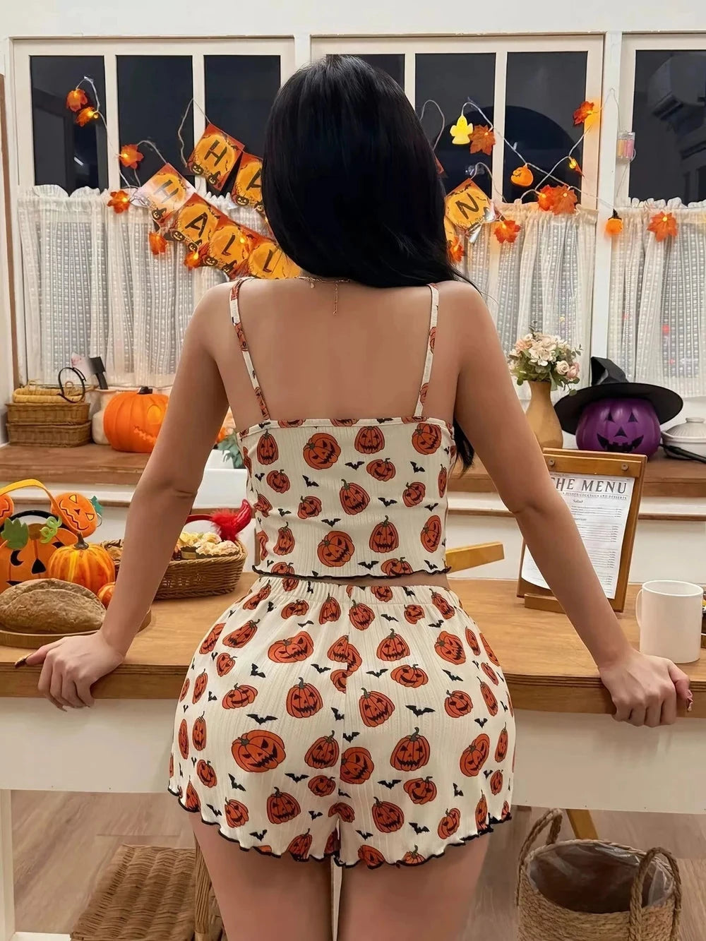 Pumpkin Print Cami Lounge Set