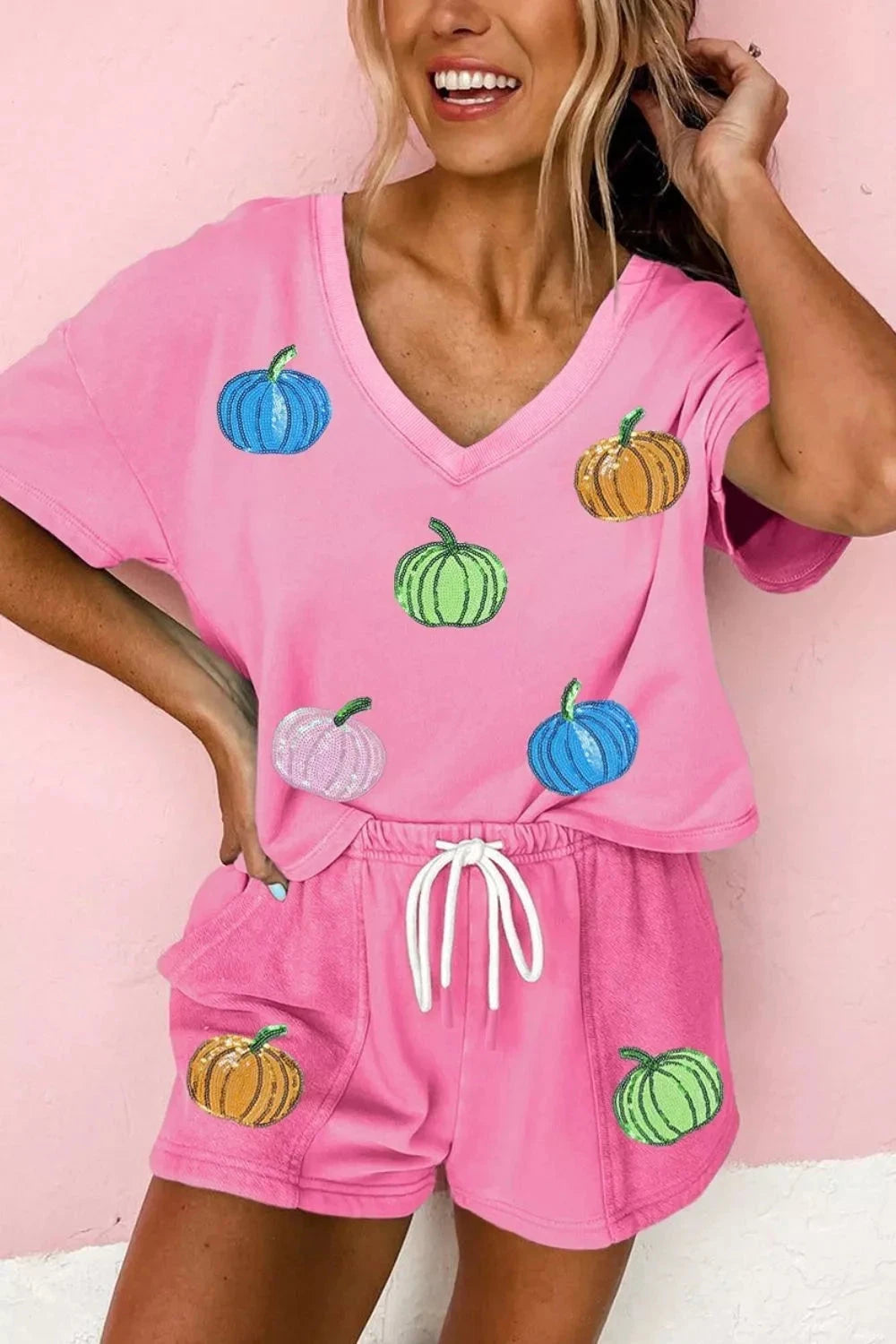 Sequin Halloween Pumpkin Lounge Set