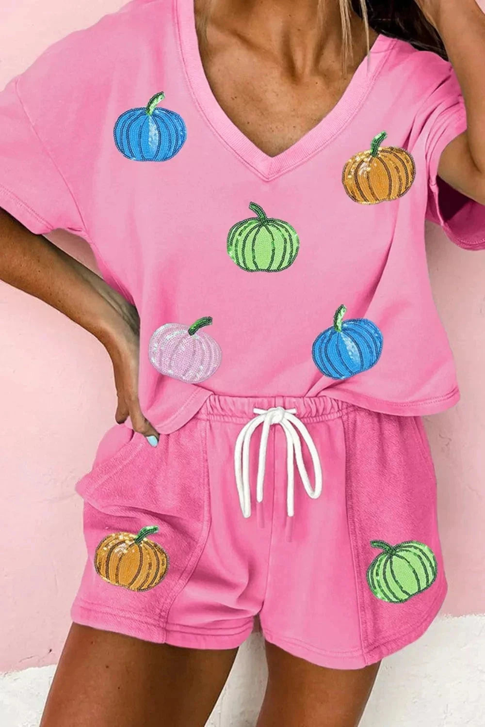 Sequin Halloween Pumpkin Lounge Set