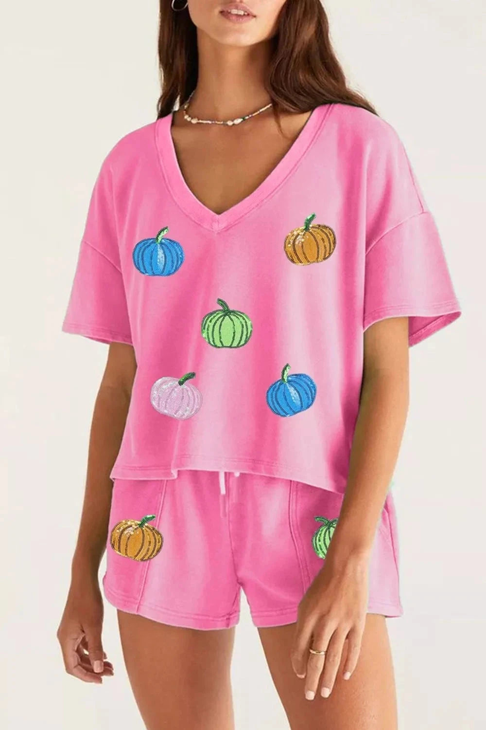 Sequin Halloween Pumpkin Lounge Set