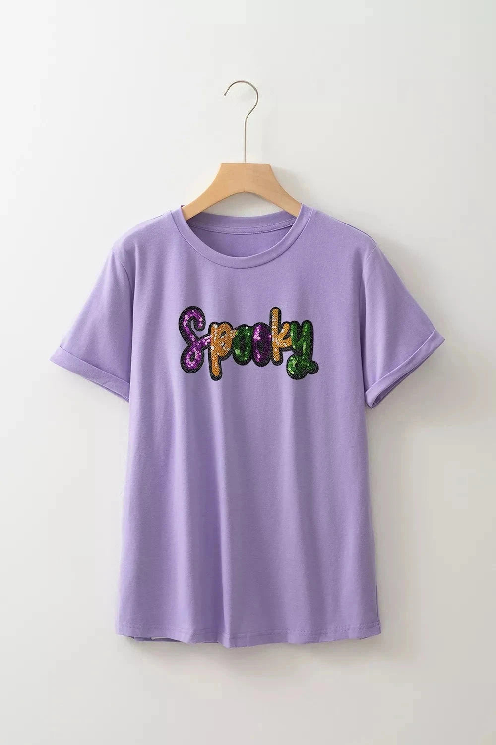 Spooky Sequin Letter Cotton T Shirt