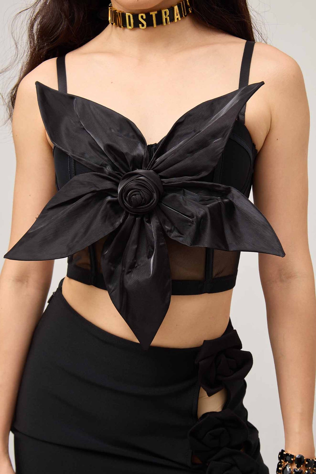Mlow Flower Mesh Corset Top