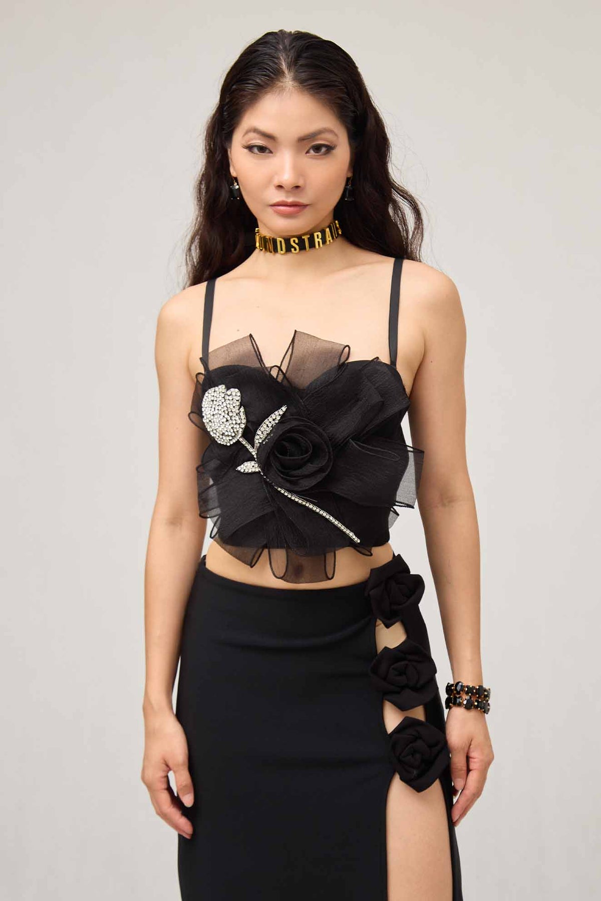 Moma Flower Rose Crystal Corset Top