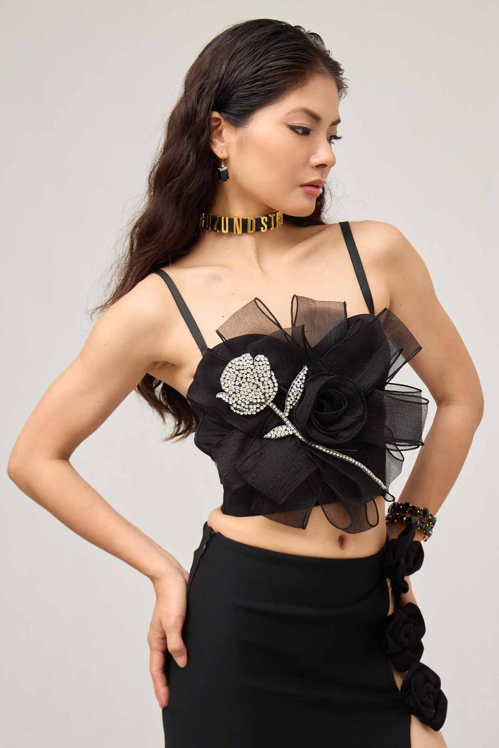 Moma Flower Rose Crystal Corset Top
