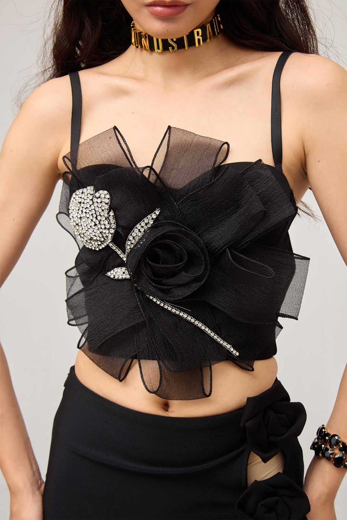 Moma Flower Rose Crystal Corset Top