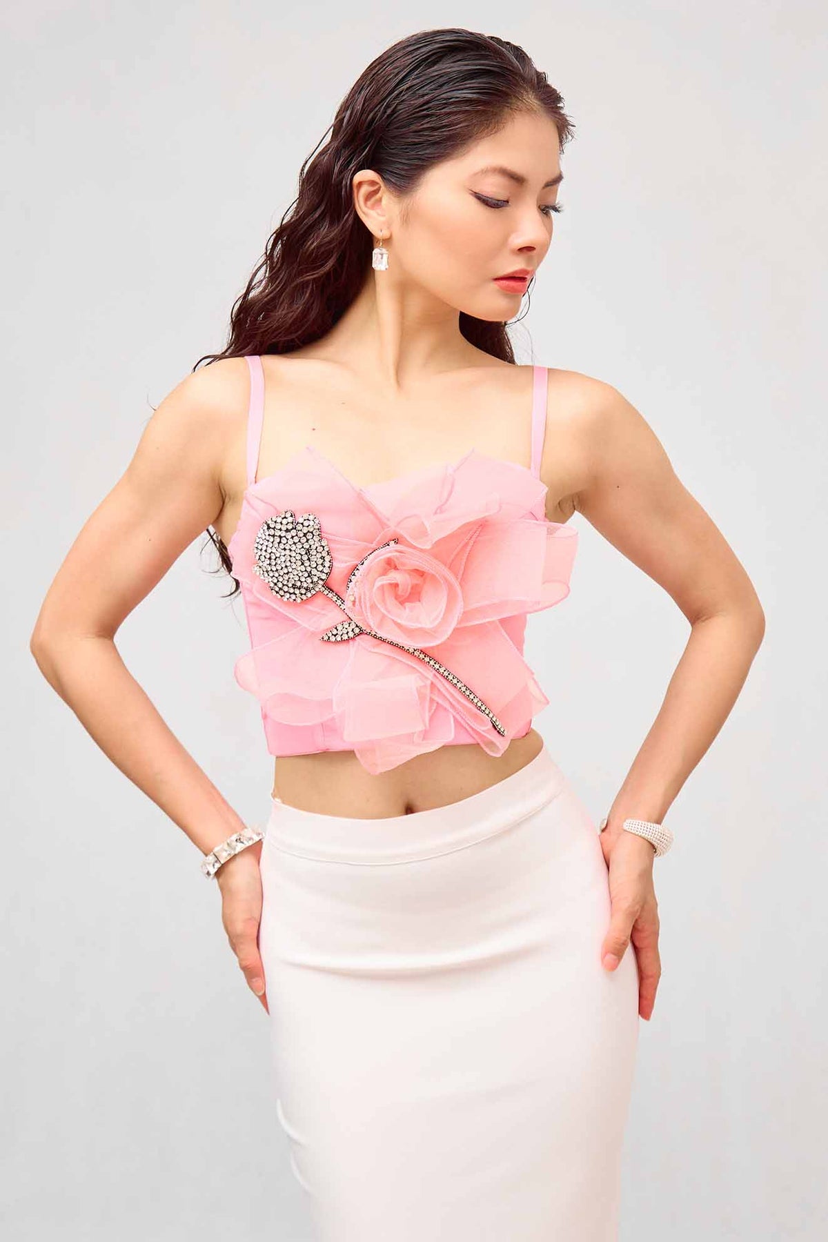 Moma Flower Rose Crystal Corset Top