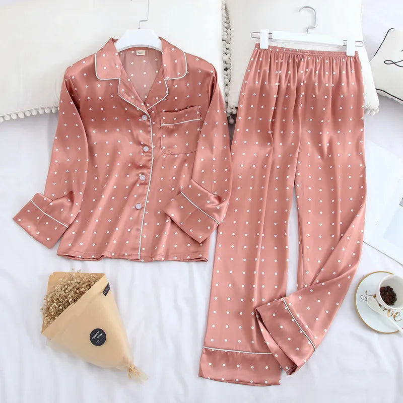 Lisacmvpnel Long Sleeve Pajamas Autumn Ice Silk