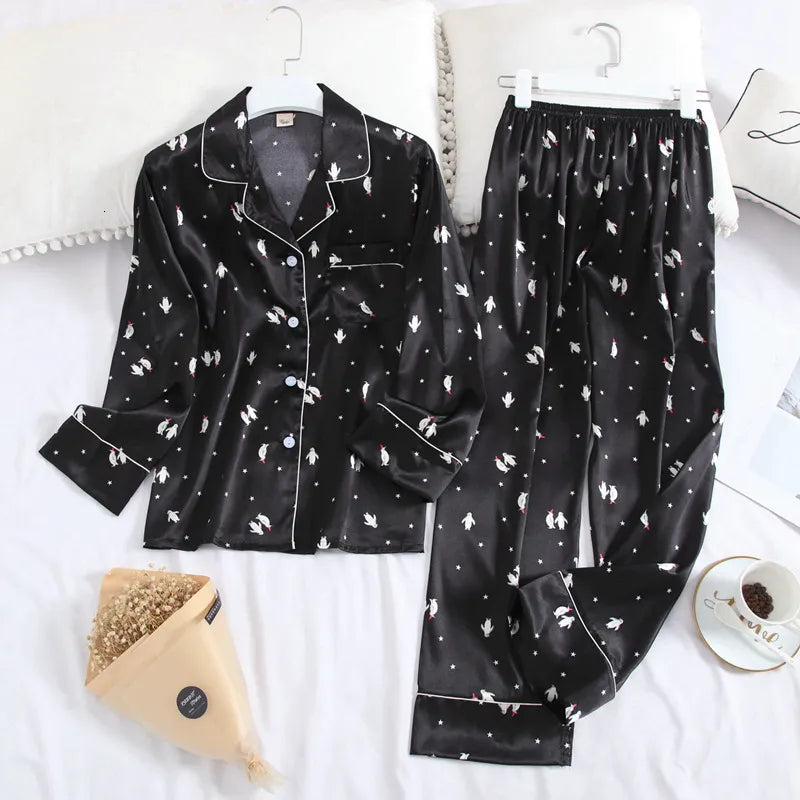 Lisacmvpnel Long Sleeve Pajamas Autumn Ice Silk