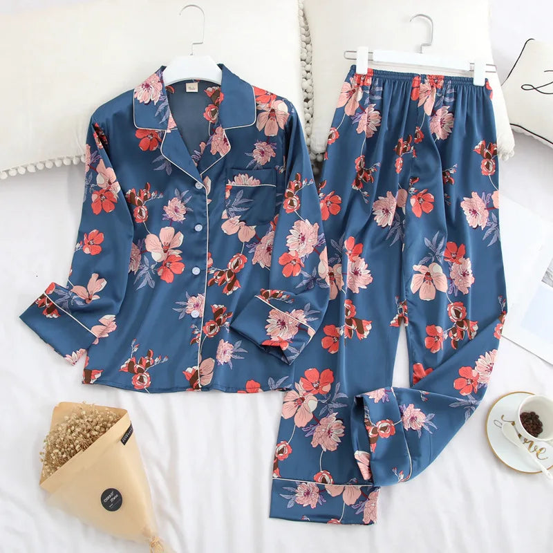 Lisacmvpnel Long Sleeve Pajamas Autumn Ice Silk