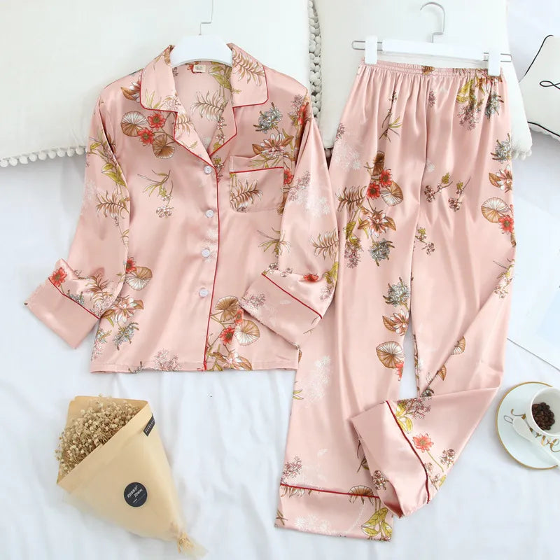 Lisacmvpnel Long Sleeve Pajamas Autumn Ice Silk