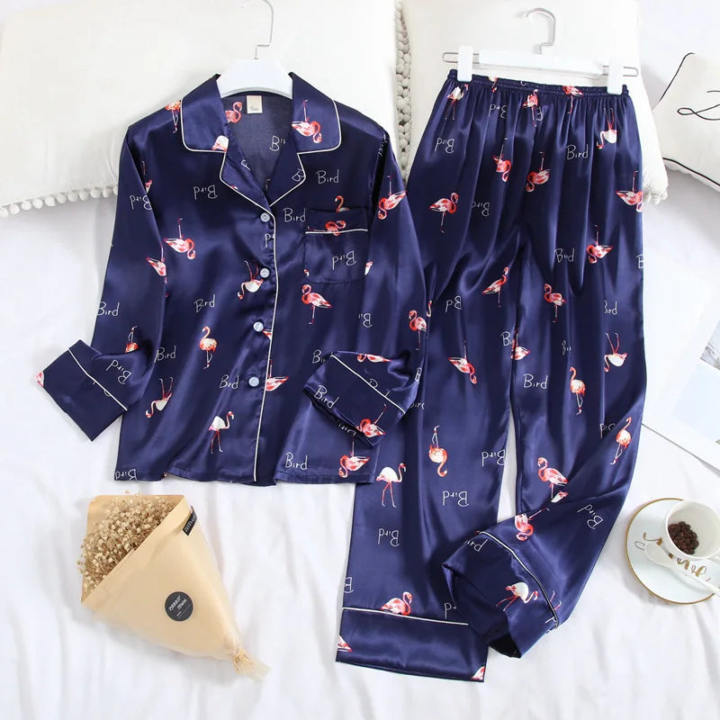 Lisacmvpnel Long Sleeve Pajamas Autumn Ice Silk